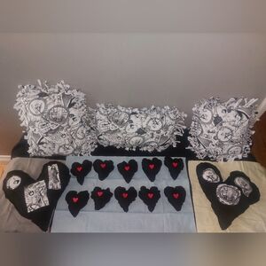 Black and White Decorative Pillow Set with Heart Accents